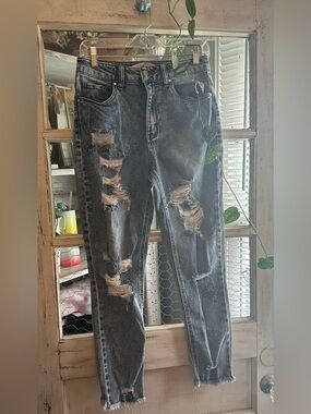 Tinseltown |  Embroidered Floral Distressed Skinny Jeans